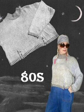 Crop Sweater Fall OVERSIZED Cropped Ramie Cotton Knit, Mock TurtleNeck is VTG